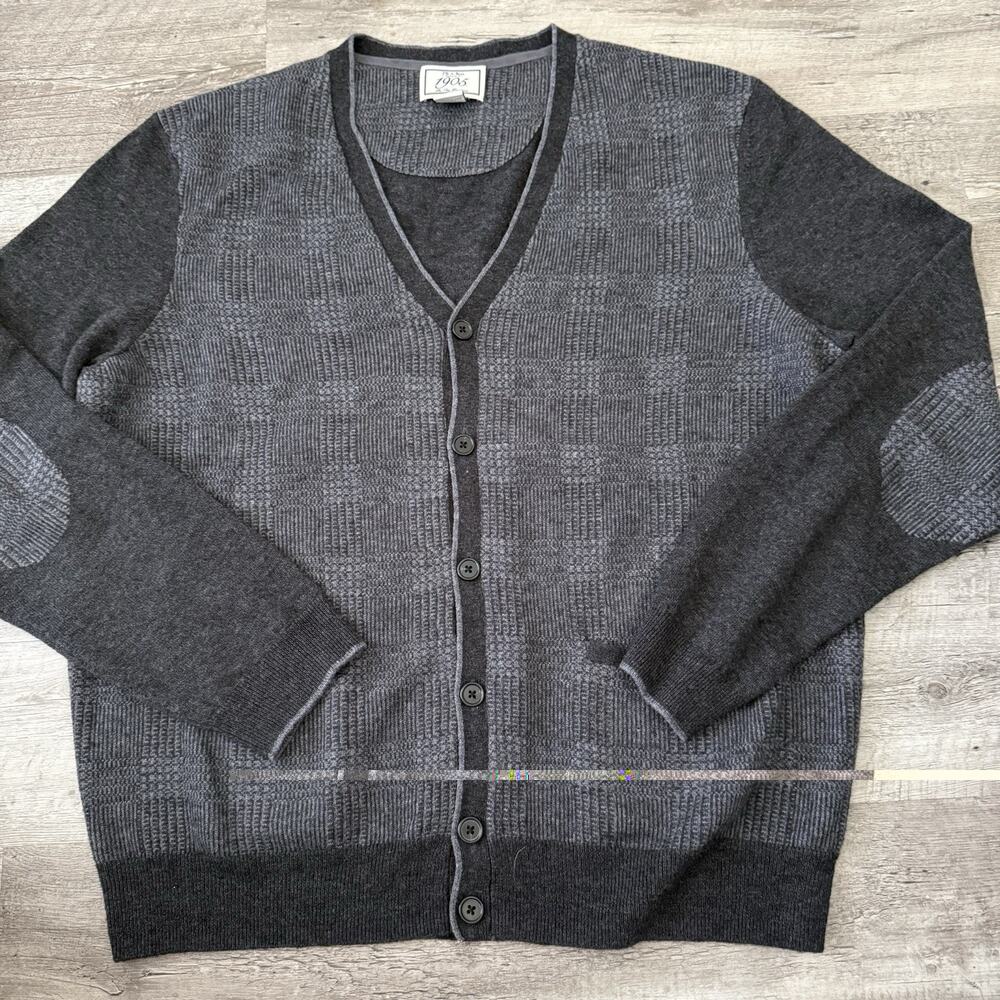 Jos A Bank Cardigan Mens XL Gray Plaid Wool Blend Sweater 1905 Light Gorpcore